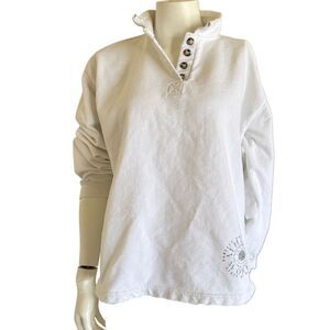 Athletic Works women’s white sporty sweatshirt collared preppy Medium 100% cotto
